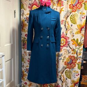 Elegant Teal Blue Double-Breasted Women's Coat